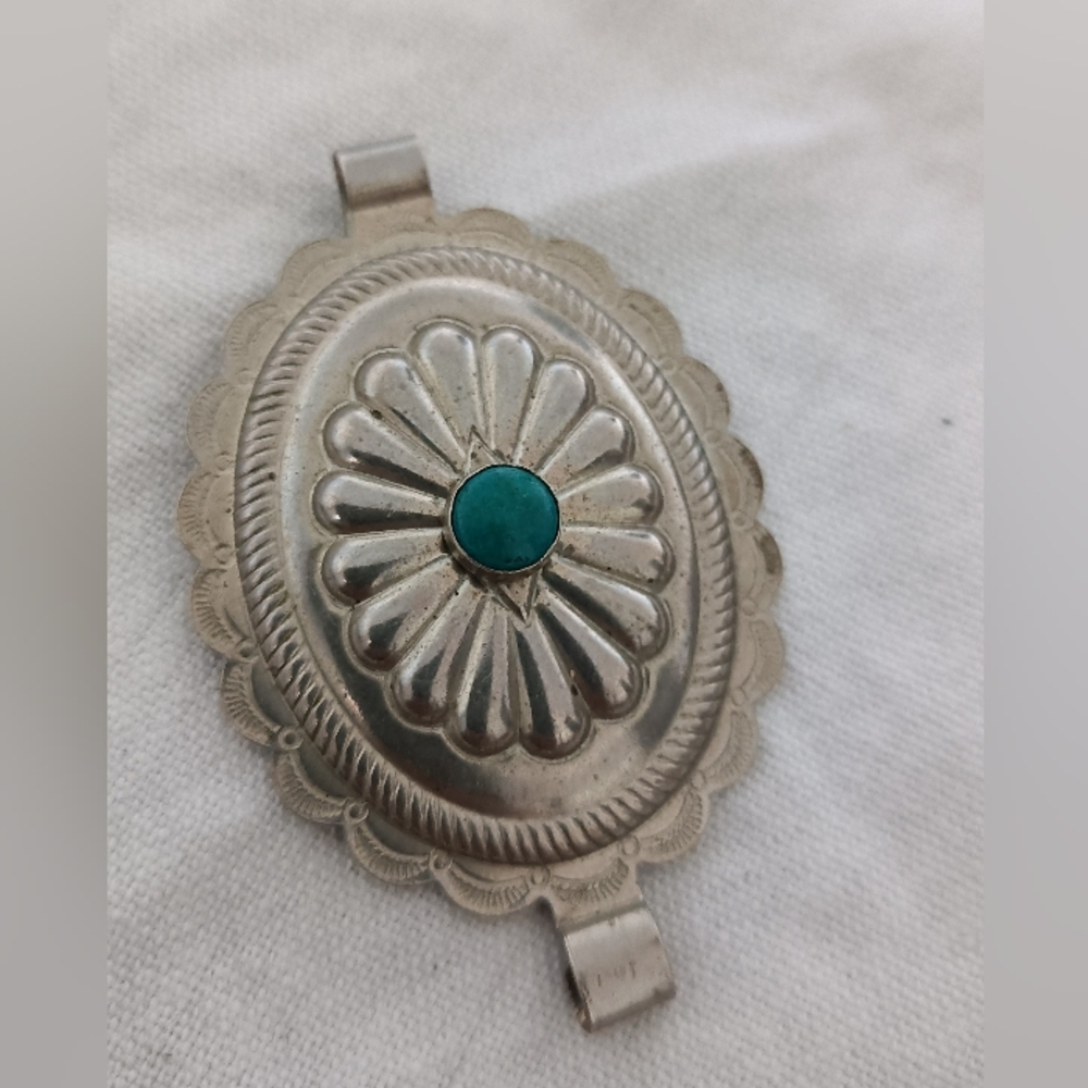 Oval Silver Concho Belt Buckle with Teal Turquoise Accent